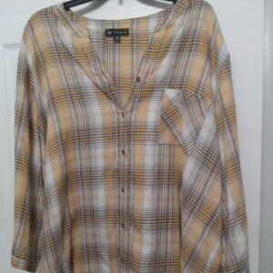 N Touch Yellow/Gold color plaid button up blouse